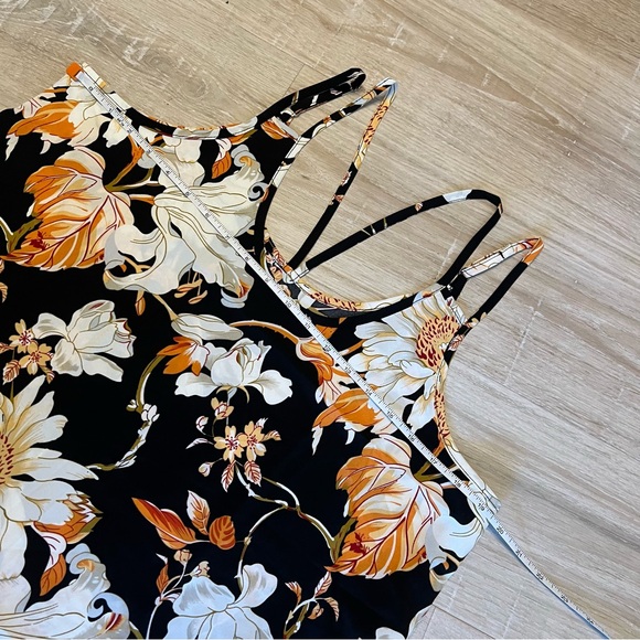 Elegant Floral Women's Tank Top - Black and Orange - Picture 5 of 6